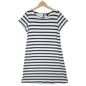 Hatley Women's Striped T Shirt Dress Short Sleeve Quarter Zip Casual M